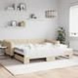 vidaXL Lit de jour avec gigogne et matelas crème 100x200 cm tissu - 100 x 200 cm