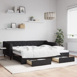 Lit de jour avec gigogne et tiroirs sans matelas noir 90x200 cm Vidaxl