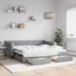 vidaXL Lit de jour avec gigogne et tiroirs gris clair 90x190 cm tissu - 90 x 190 cm