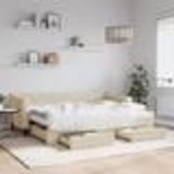 vidaXL Lit de jour avec gigogne et tiroirs crème 80x200 cm tissu - 80 x 200 cm