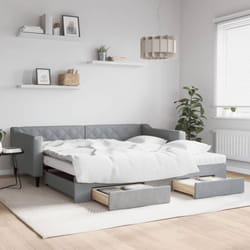 vidaXL Lit de jour avec gigogne et tiroirs gris clair 100x200 cm tissu - 100 x 200 cm