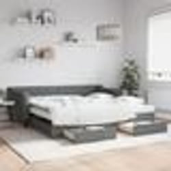 vidaXL Lit de jour avec gigogne et tiroirs gris foncé 100x200 cm tissu - 100 x 200 cm