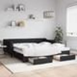 vidaXL Lit de jour avec gigogne et tiroirs noir 100x200 cm tissu - 100 x 200 cm
