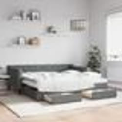 vidaXL Lit de jour avec gigogne et tiroirs gris foncé 90x190 cm tissu - 90 x 190 cm