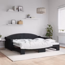 vidaXL Lit de jour avec lit gigogne noir 90x190 cm tissu - 90 x 190 cm