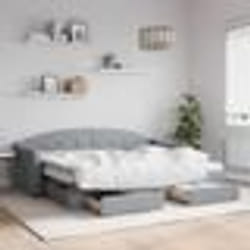 vidaXL Lit de jour avec gigogne et tiroirs gris clair 80x200 cm tissu - 80 x 200 cm