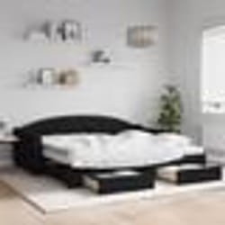 vidaXL Lit de jour avec gigogne et tiroirs noir 90x200 cm tissu - 90 x 200 cm