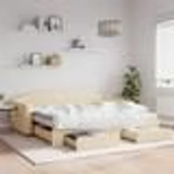 vidaXL Lit de jour avec gigogne et tiroirs crème 90x200 cm tissu - 90 x 200 cm