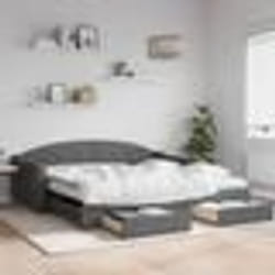 vidaXL Lit de jour avec gigogne et tiroirs gris foncé 100x200 cm tissu - 100 x 200 cm