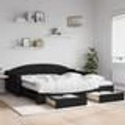 vidaXL Lit de jour avec gigogne et tiroirs noir 100x200 cm tissu - 100 x 200 cm