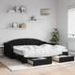 vidaXL Lit de jour avec gigogne et tiroirs noir 90x190 cm tissu - 90 x 190 cm