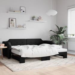 Lit de jour avec lit gigogne noir 90x200 cm tissu - Vidaxl