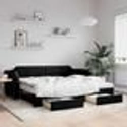 vidaXL Lit de jour avec gigogne et tiroirs noir 80x200 cm tissu - 80 x 200 cm