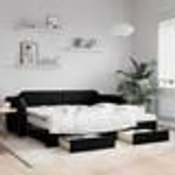vidaXL Lit de jour avec gigogne et tiroirs noir 90x200 cm tissu - 90 x 200 cm