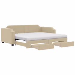 VidaXL 3197692, lit sofa, Crème, mousse, Tissu, Métal, Bois, 2230 mm, 1000 mm