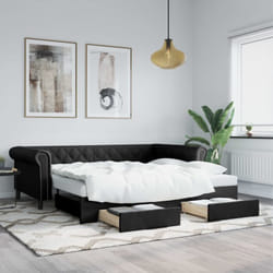 Vidaxl - Lit de jour avec gigogne et tiroirs noir 90x200 cm similicuir