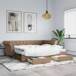 vidaXL Lit de jour avec lit gigogne et tiroirs cappuccino 90x200 cm - 90 x 200 cm