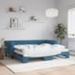 vidaXL Lit de jour avec lit gigogne et matelas bleu 90x200 cm velours - 90 x 200 cm