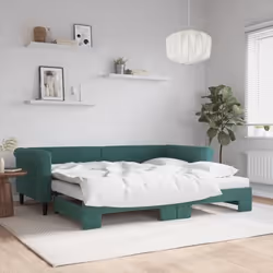 vidaXL Lit de jour avec gigogne et matelas vert foncé 90x200cm velours - 90 x 200 cm