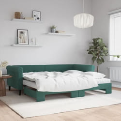 vidaXL Lit de jour avec gigogne et matelas vert foncé 90x200cm velours - 90 x 200 cm