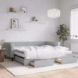 vidaXL Lit de jour et gigogne et tiroirs gris clair 100x200 cm velours - 100 x 200 cm