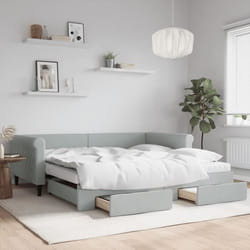 vidaXL Lit de jour et gigogne et tiroirs gris clair 100x200 cm velours - 100 x 200 cm