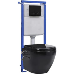 Vidaxl - Toilette suspendue et sans bord avec réservoir noir céramique