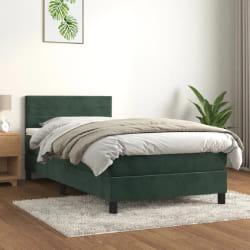 vidaXL sommier avec matelas 90x190 cm - Vert foncé velours