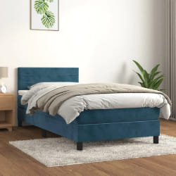 vidaXL Sommier à lattes et matelas 100x200 cm - Velours bleu foncé