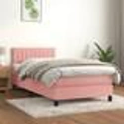 vidaXL Sommier à lattes de lit avec matelas Rose 90x190 cm Velours - 90 x 190 cm