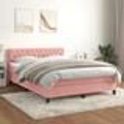 vidaXL Sommier à lattes de lit avec matelas Rose 140x200 cm Velours - 140 x 200 cm