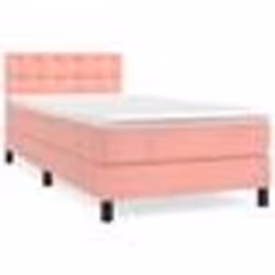 vidaXL Sommier à lattes de lit avec matelas Rose 90x200 cm Velours - 90 x 200 cm