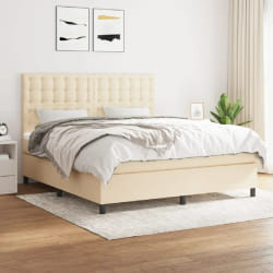 vidaXL Sommier à lattes de lit avec matelas Crème 160x200 cm Tissu - 160 x 200 cm