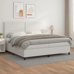 VIDAXL Sommier à lattes avec matelas - Similicuir Blanc 200x200 cm