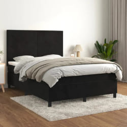 vidaXL Sommier à lattes de lit avec matelas Noir 140x200 cm Velours - 140 x 200 cm