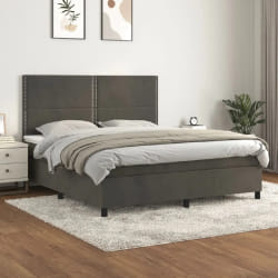 Vidaxl Sommier Tapissier Velours 160x200 - Gris foncé