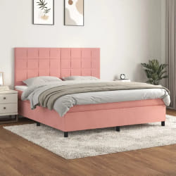 vidaXL Sommier à lattes de lit avec matelas Rose 180x200 cm Velours - 180 x 200 cm