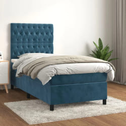 vidaXL Sommier à lattes avec matelas 100x200 cm - Bleu foncé