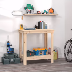Ce banc de travail en bois est un supplément pratique à votre garage. Bois massif de pin : le bois de pin massif est un matér ...