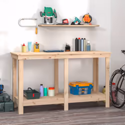 Ce banc de travail en bois est un supplément pratique à votre garage. Bois massif de pin : le bois de pin massif est un matér ...