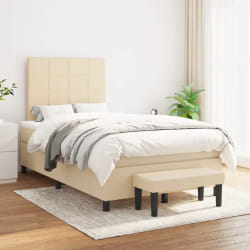 vidaXL Sommier à lattes de lit avec matelas Crème 120x200 cm Tissu - 120 x 200 cm