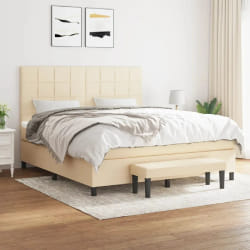 vidaXL Sommier à lattes de lit avec matelas Crème 180x200 cm Tissu - 180 x 200 cm