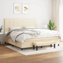 vidaXL Sommier à lattes de lit avec matelas Crème 200x200 cm Tissu - 200 x 200 cm