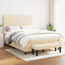 vidaXL Sommier à lattes de lit avec matelas Crème 140x190 cm Tissu - 140 x 190 cm