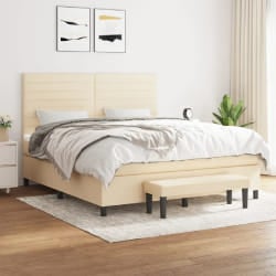 vidaXL Sommier à lattes de lit avec matelas Crème 160x200 cm Tissu - 160 x 200 cm