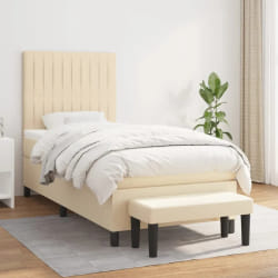 vidaXL Sommier à lattes de lit avec matelas Crème 80x200 cm Tissu - 80 x 200 cm