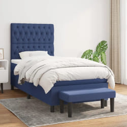 vidaXL Sommier à lattes de lit avec matelas Bleu 90x190 cm Tissu - 90 x 190 cm