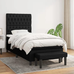 vidaXL Sommier à lattes de lit avec matelas Noir 90x200 cm Tissu - 90 x 200 cm