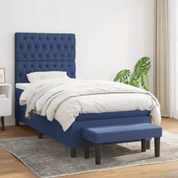vidaXL Sommier à lattes de lit avec matelas Bleu 90x200 cm Tissu - 90 x 200 cm
