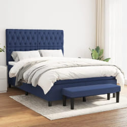 vidaXL Sommier à lattes de lit avec matelas Bleu 140x190 cm Tissu - 140 x 190 cm